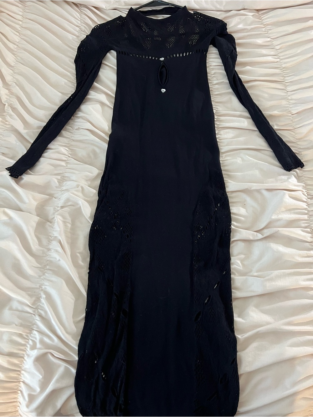 Long Sleeve Black Maxi Dress with Keyhole Accent